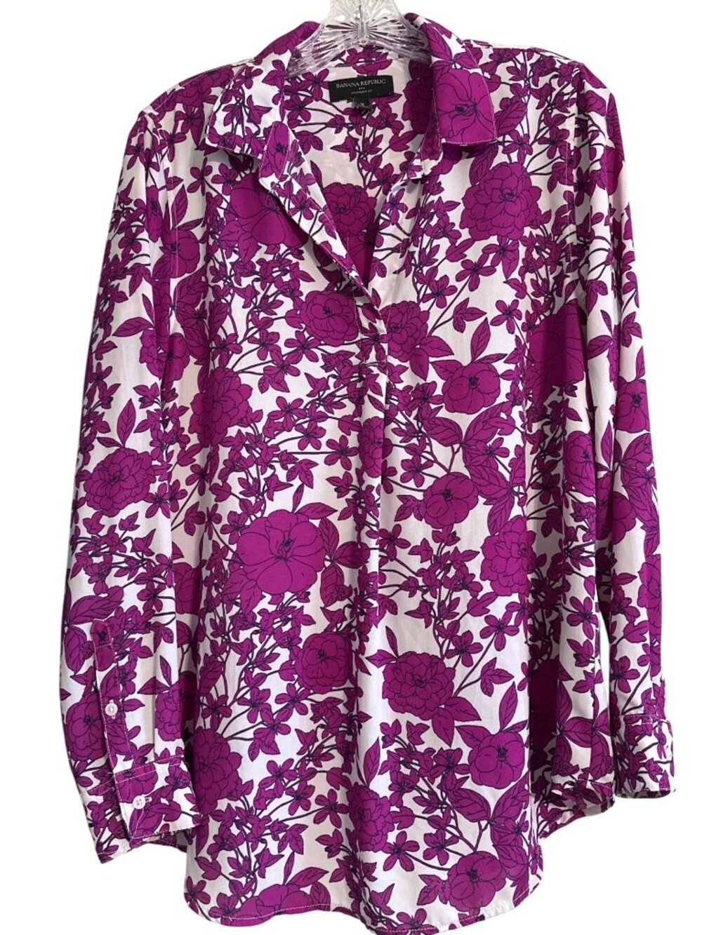 Banana Republic Womens Floral Pink & White Button-Up Shirt Boyfriend Fit Long Sl